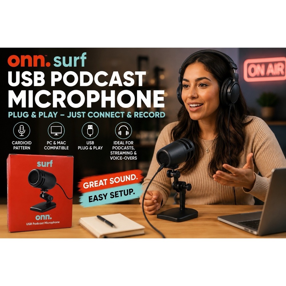 Onn Surf USB Podcast Microphone PC & Mac Cardioid Recording Adjustable Stand